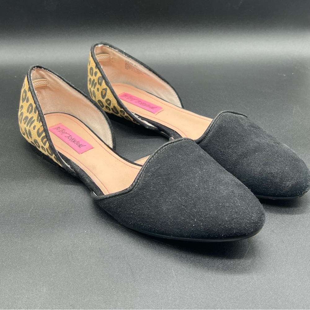 Betsey Johnson Women’s 8.5 COCOH Black Suede & Leopard Slip On Flats COCOH Shoes